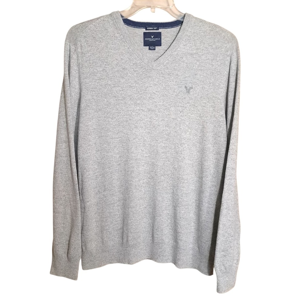 American‎ Eagle Outfitters Men's Gray V Neck Sweater Long Sleeve Regular Fit LT